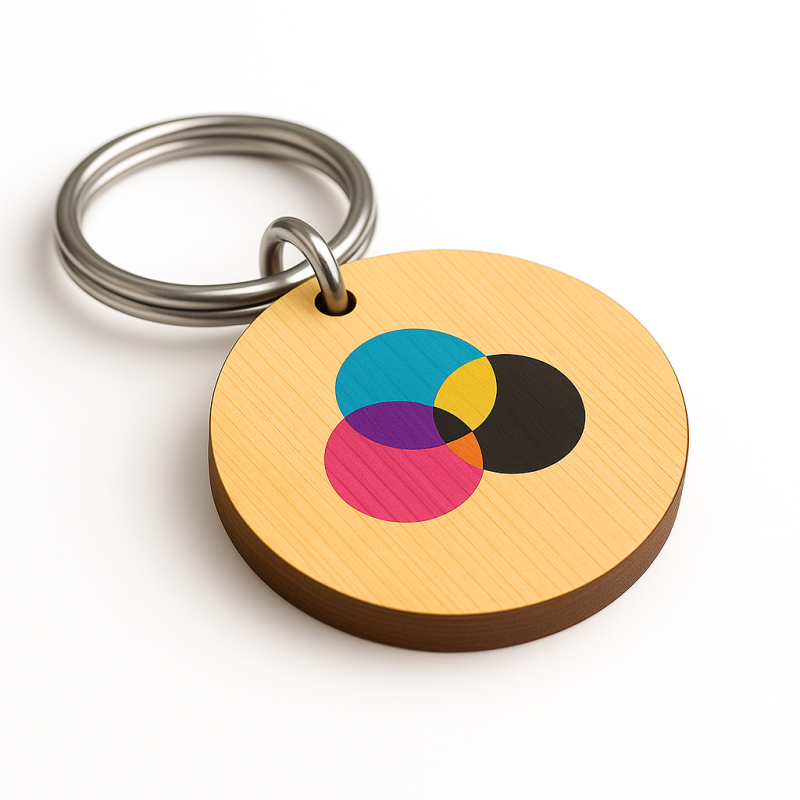 Porte Key Rounded Porte-clés Rond en Bois Personnalisé Quadri Recto/Verso