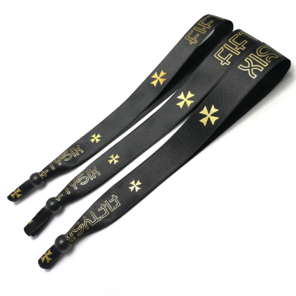 Bracelets tissu satiné sérigraphie doré ou argenté